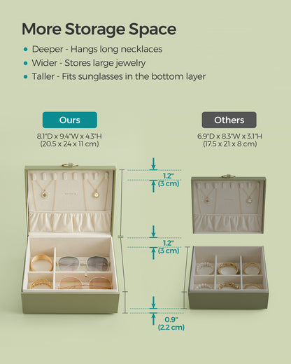 2-Layer Jewelry Box with Handle and Removable Jewelry Tray - image 4