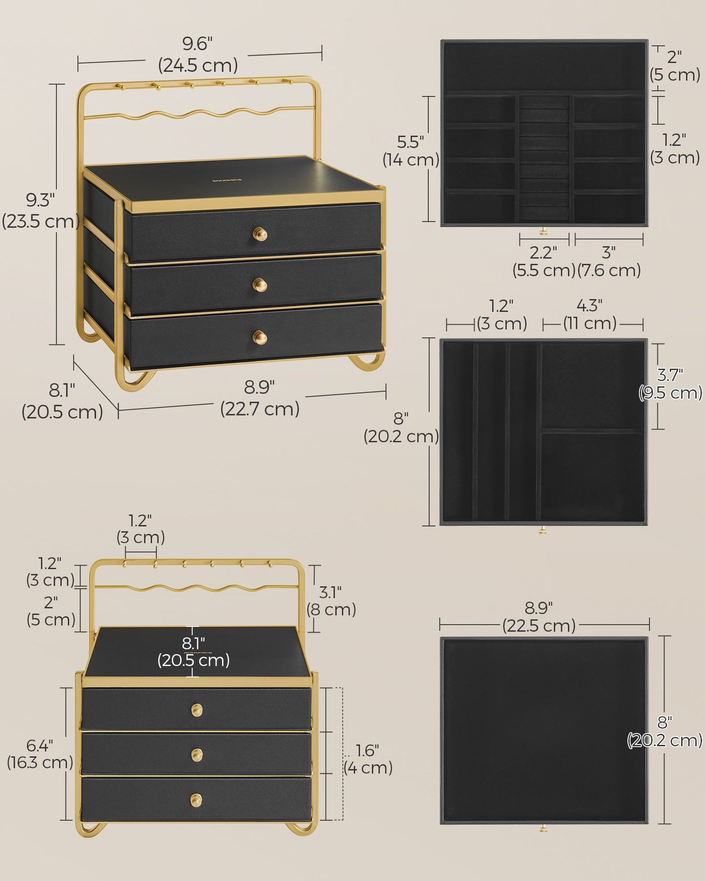 3-Tier Drawer Jewellery Box Ink Black - image 6