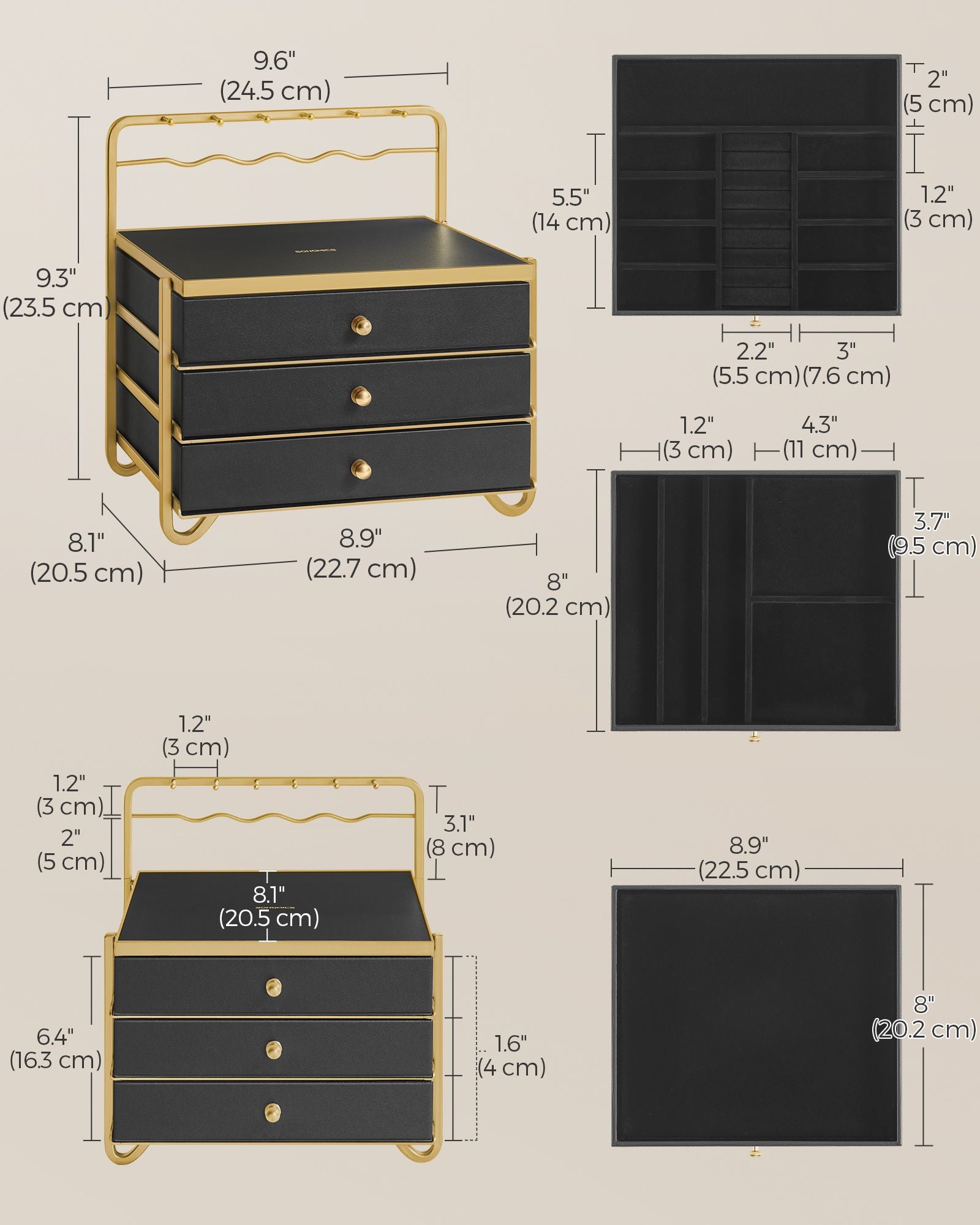3-Tier Drawer Jewellery Box Ink Black - image 6