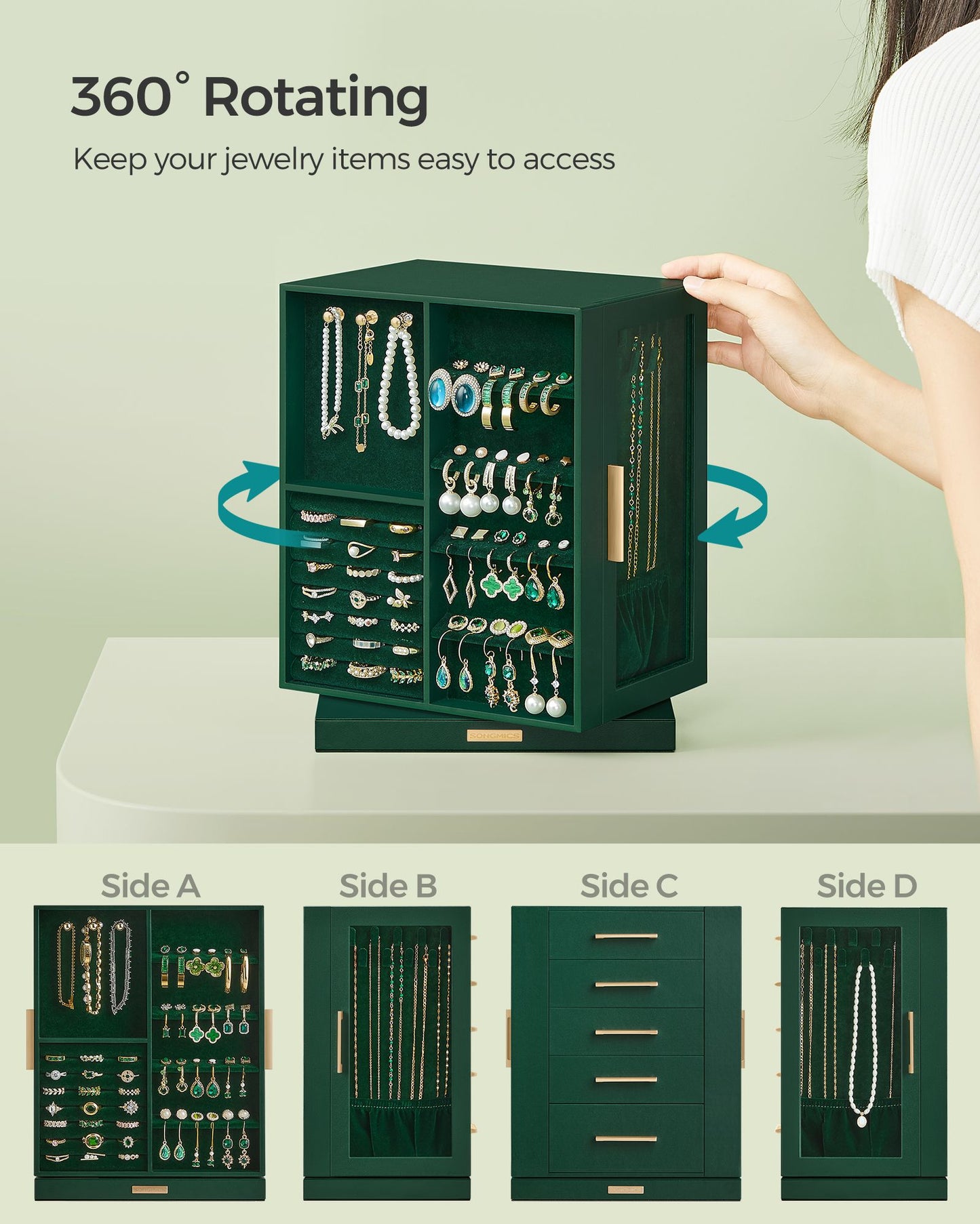 Jewelry Box 360 Rotating with 5 Drawers - HWLEXTRA 