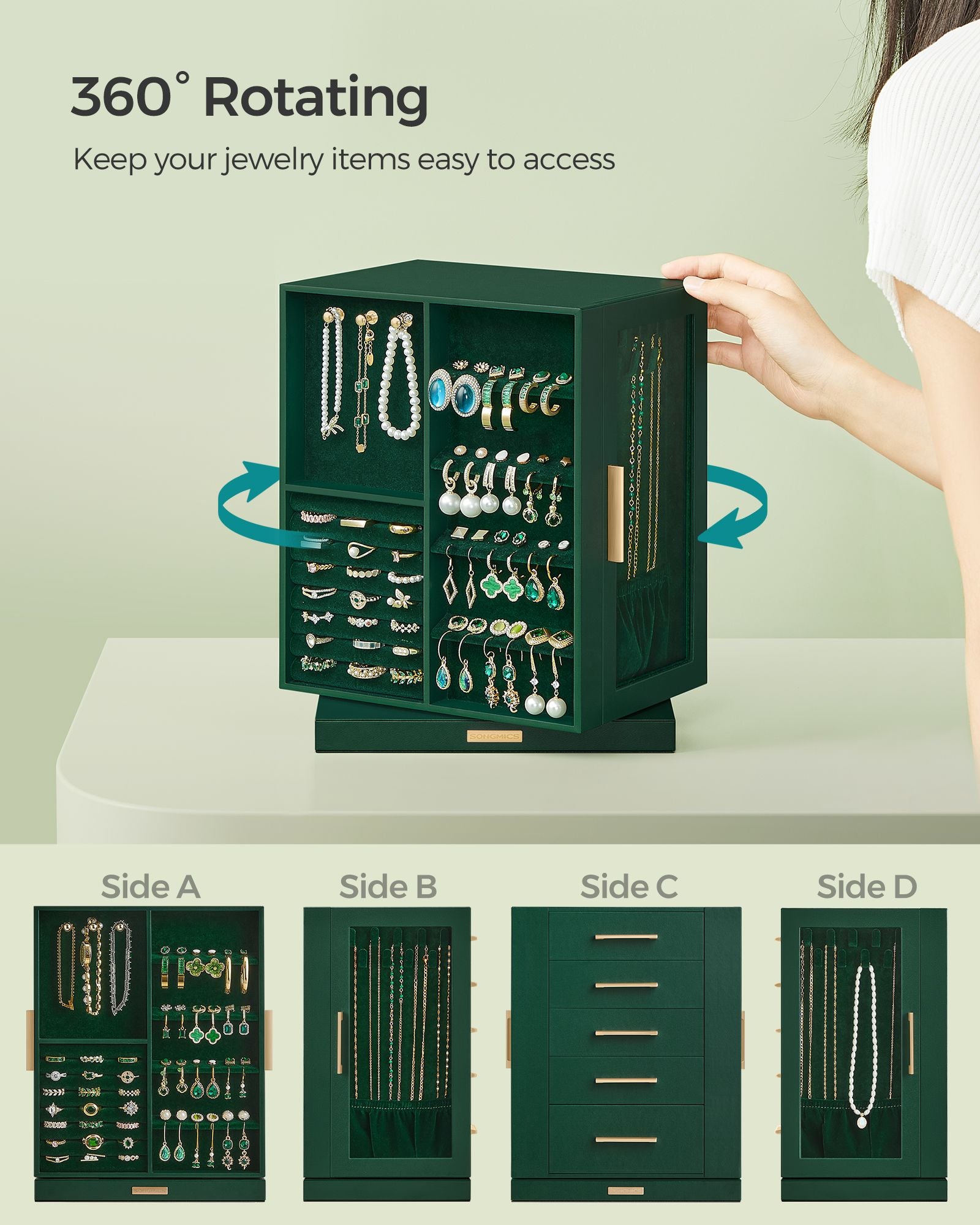 Jewelry Box 360 Rotating with 5 Drawers - HWLEXTRA 