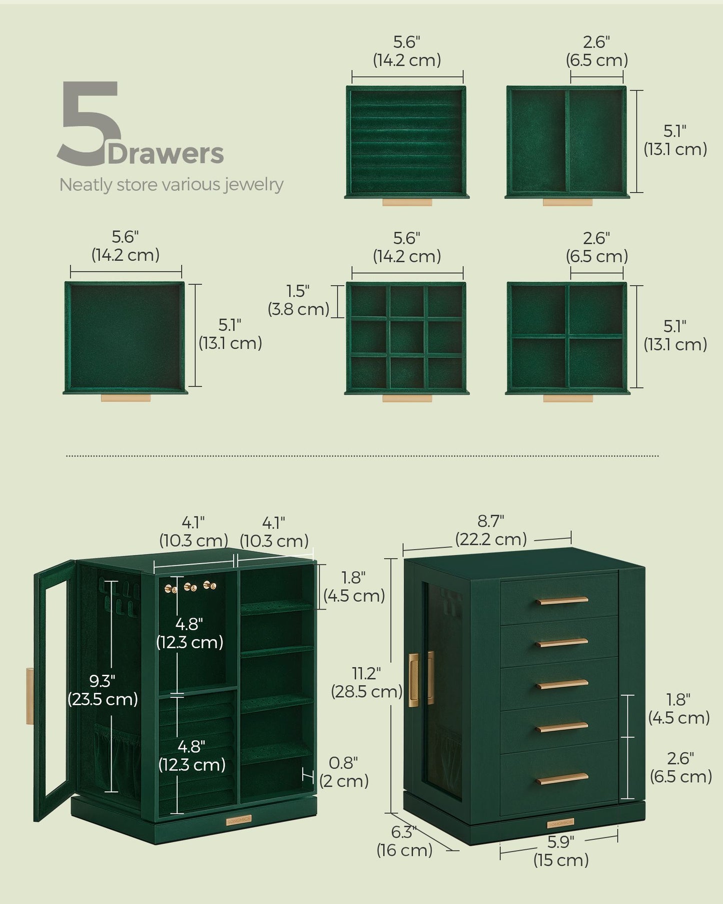 Jewelry Box 360 Rotating with 5 Drawers - HWLEXTRA 