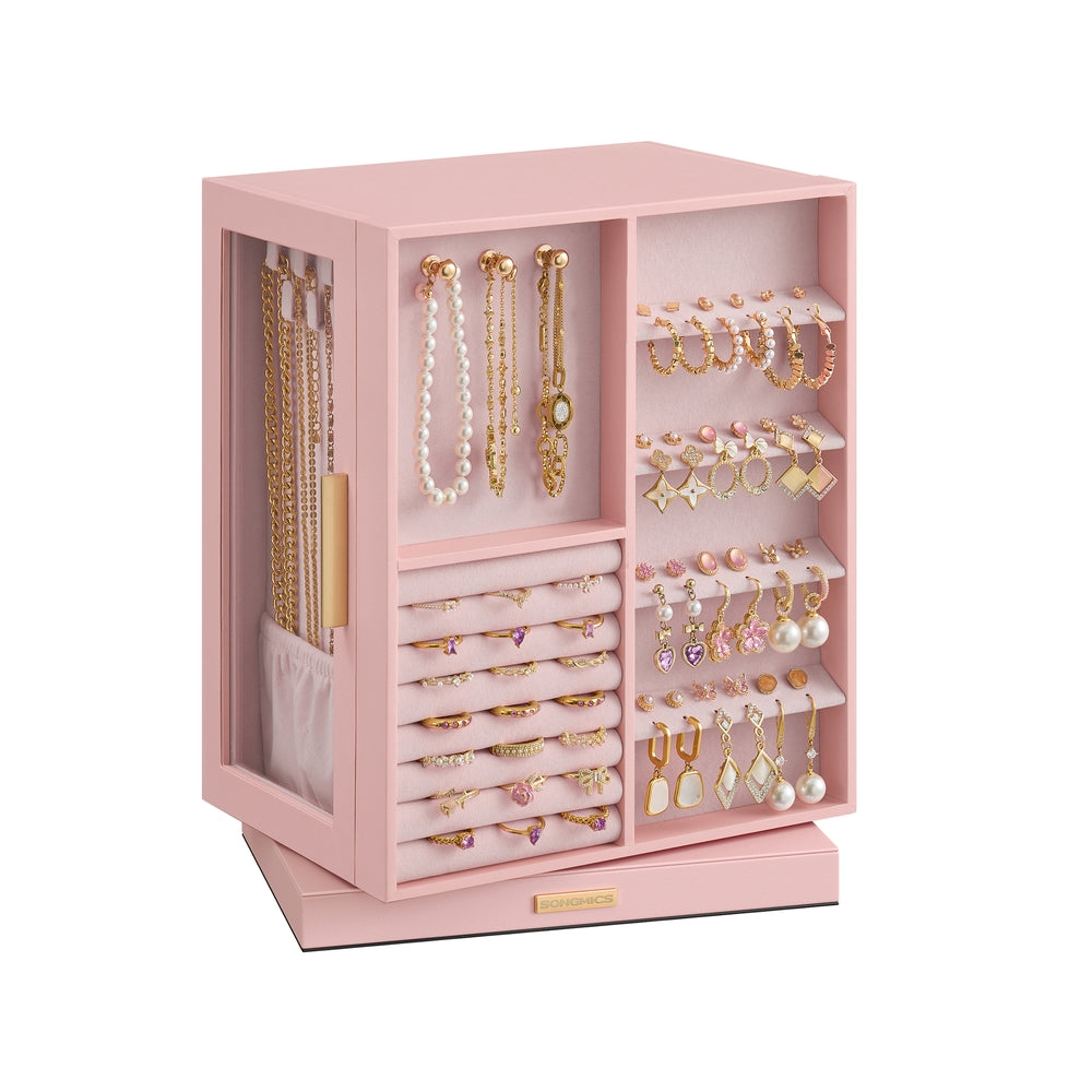 Jewelry Box 360° Rotating, Jewelry Storage Case with 5 Drawers Jelly Pink - image 1