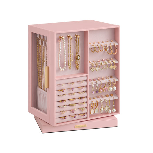 Jewelry Box 360° Rotating, Jewelry Storage Case with 5 Drawers Jelly Pink - image 1