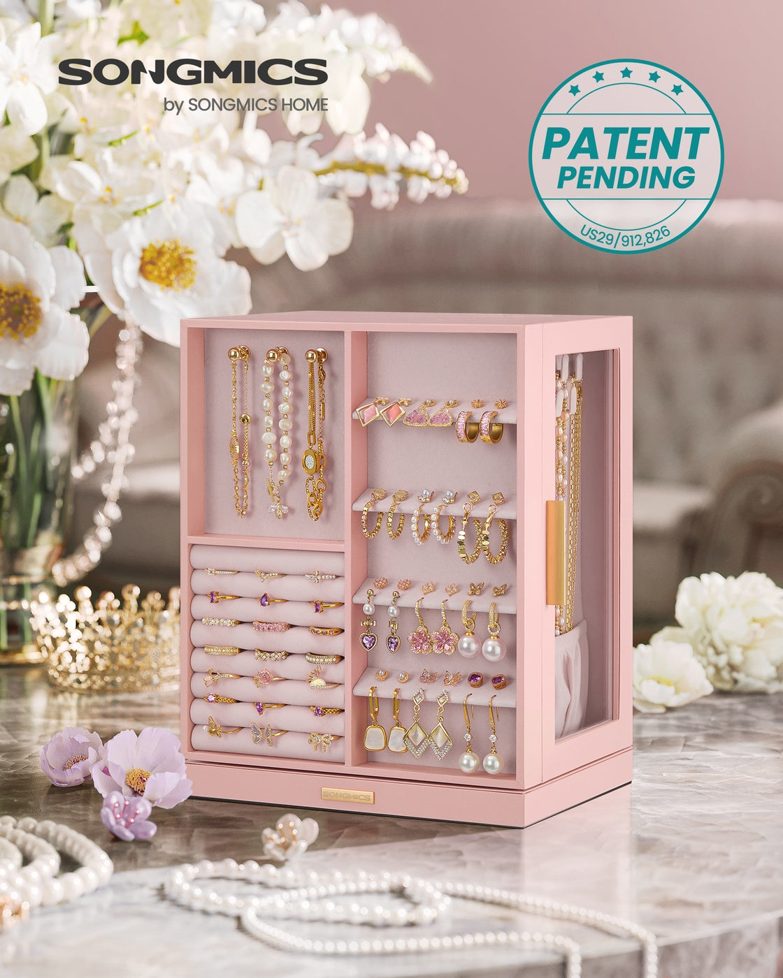 Jewelry Box 360° Rotating, Jewelry Storage Case with 5 Drawers Jelly Pink - image 2