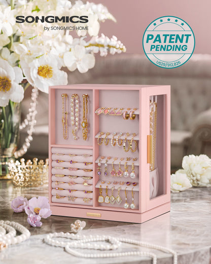 Jewelry Box 360° Rotating, Jewelry Storage Case with 5 Drawers Jelly Pink - image 2