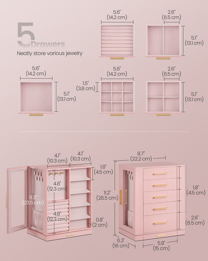 Jewelry Box 360° Rotating, Jewelry Storage Case with 5 Drawers Jelly Pink - image 4