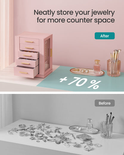 Jewelry Box 360° Rotating, Jewelry Storage Case with 5 Drawers Jelly Pink - image 6