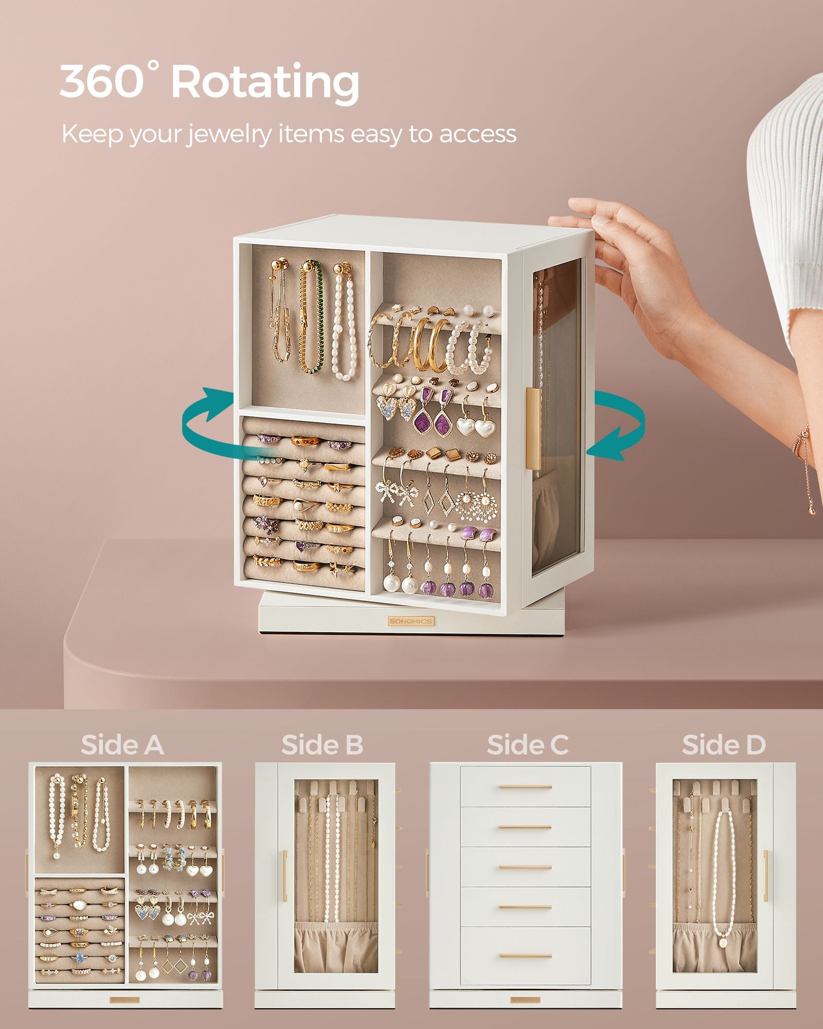 Jewelry Box 360 Rotating with 5 Drawers - HWLEXTRA 