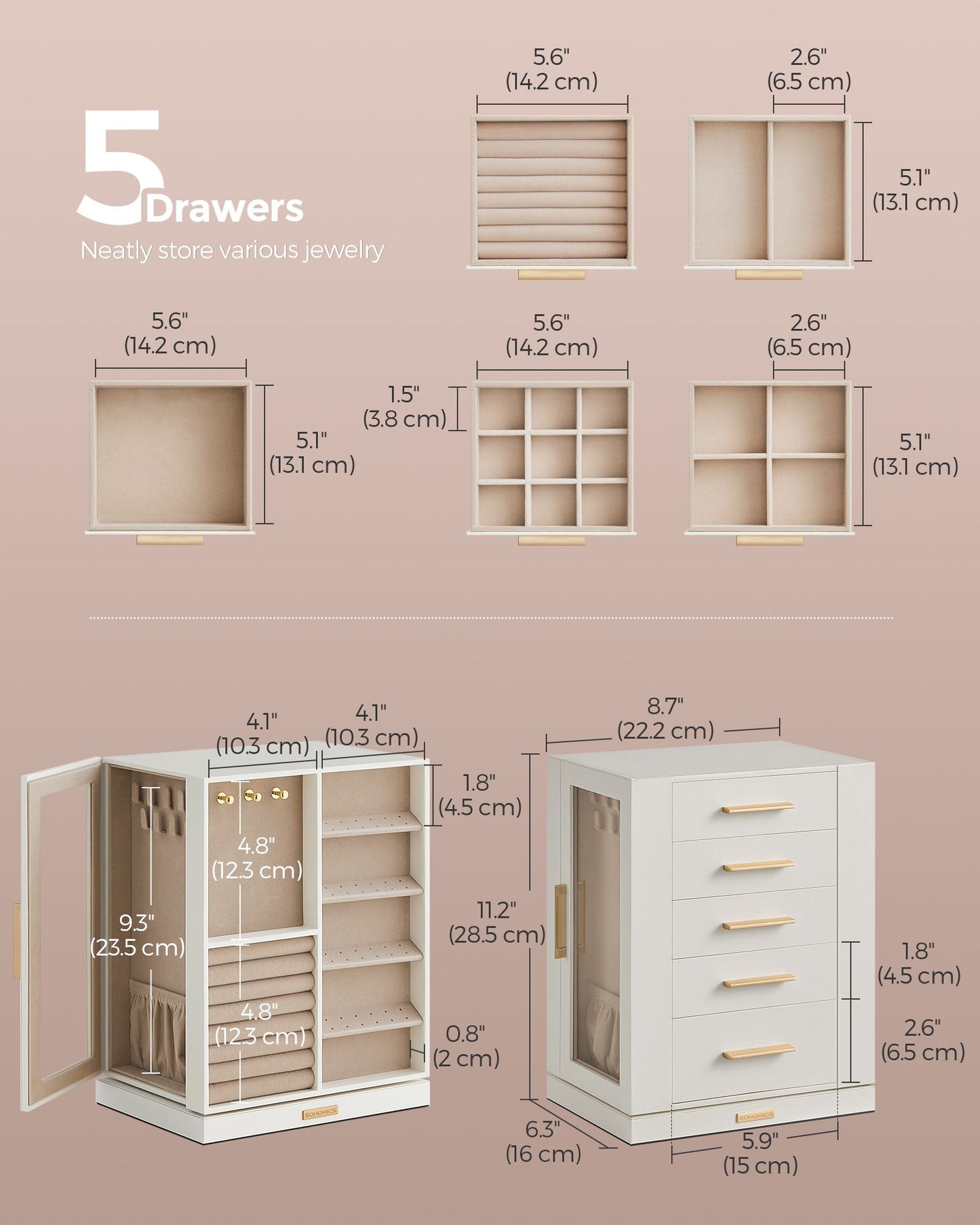 Jewelry Box 360 Rotating with 5 Drawers - HWLEXTRA 