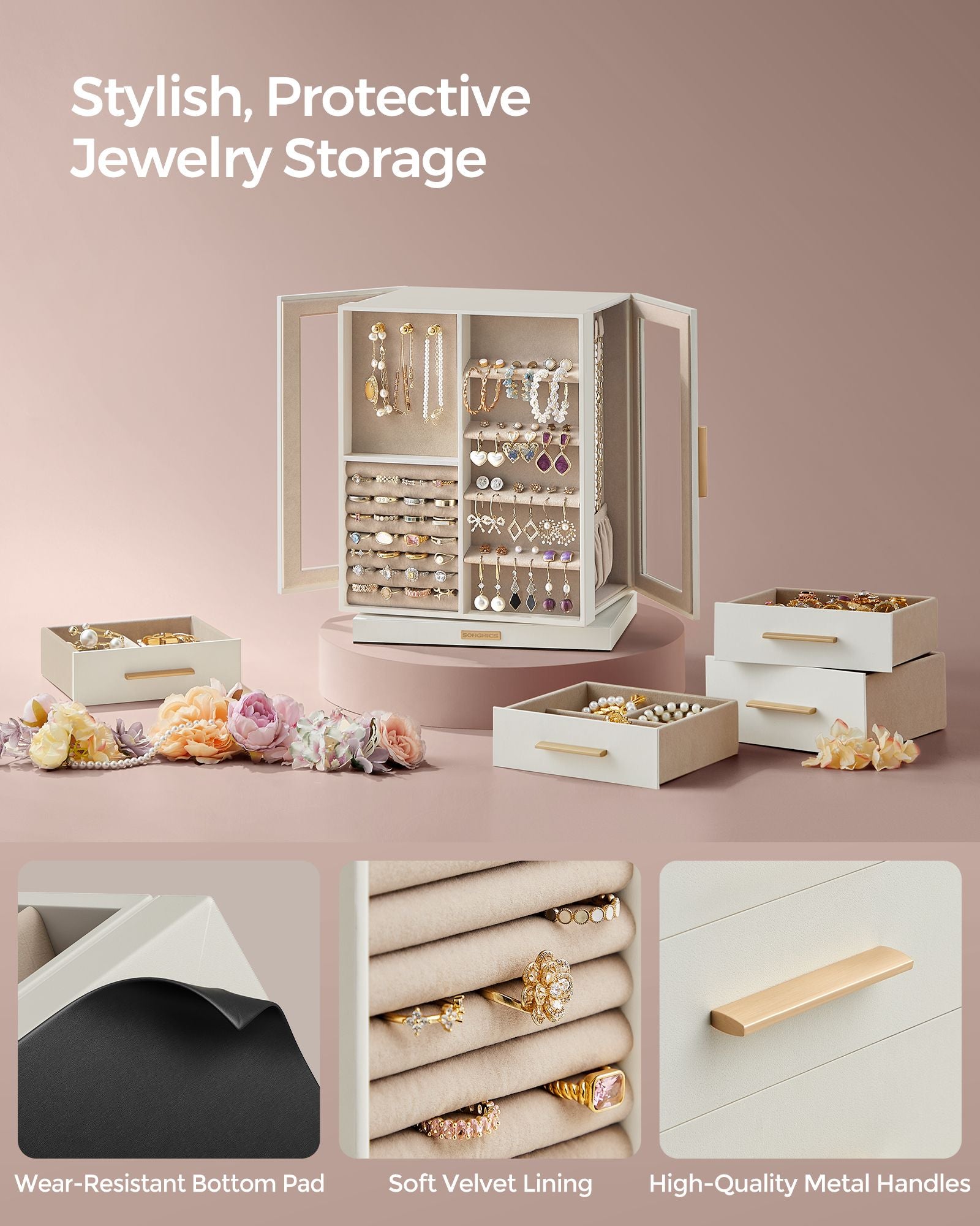 Jewelry Box 360 Rotating with 5 Drawers - HWLEXTRA 