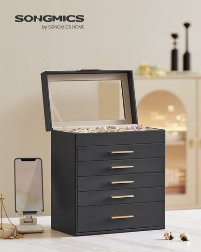 6-Layer Jewelry Box with Glass Lid for Big Jewelry - HWLEXTRA 
