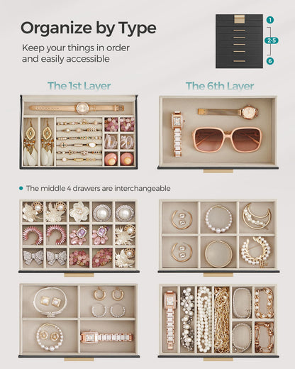 6-Layer Jewelry Box with Glass Lid for Big Jewelry - HWLEXTRA 