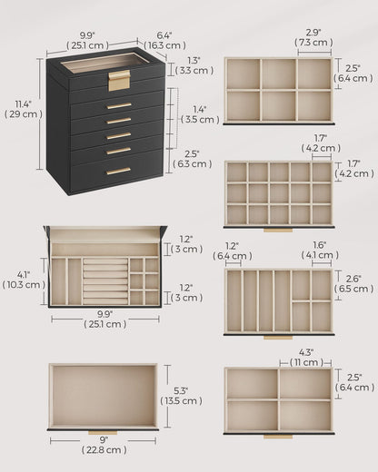 6-Layer Jewelry Box with Glass Lid for Big Jewelry - HWLEXTRA 