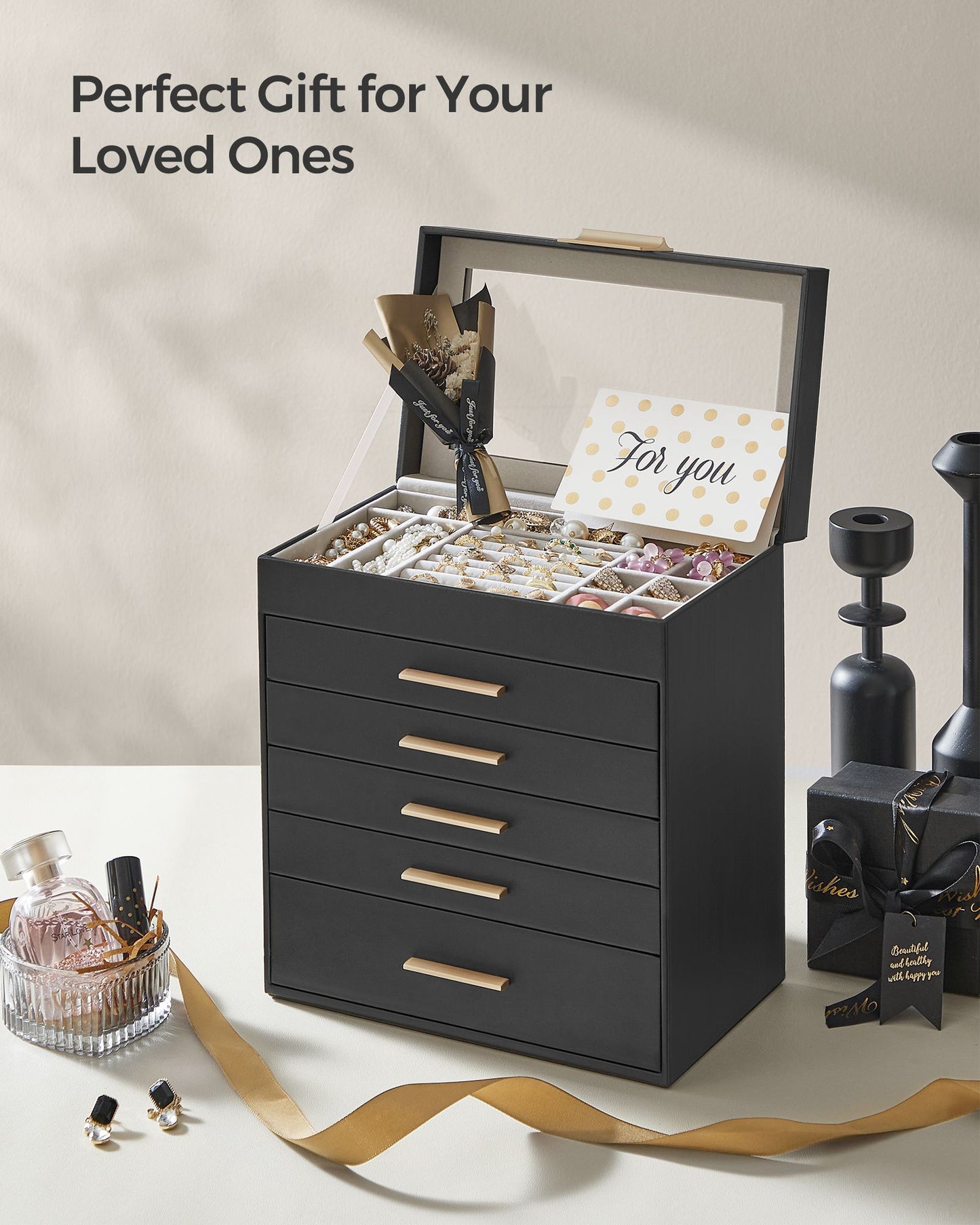 6-Layer Jewelry Box with Glass Lid for Big Jewelry - HWLEXTRA 