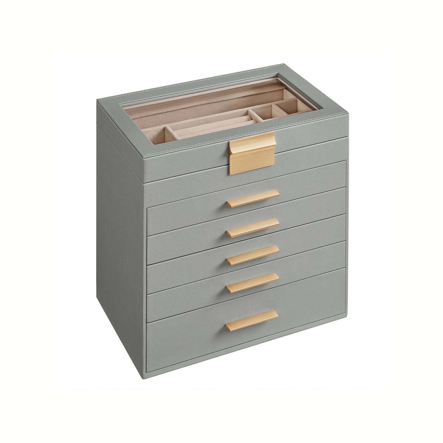 6-Layer Jewelry Box with Glass Lid for Big Jewelry - HWLEXTRA 