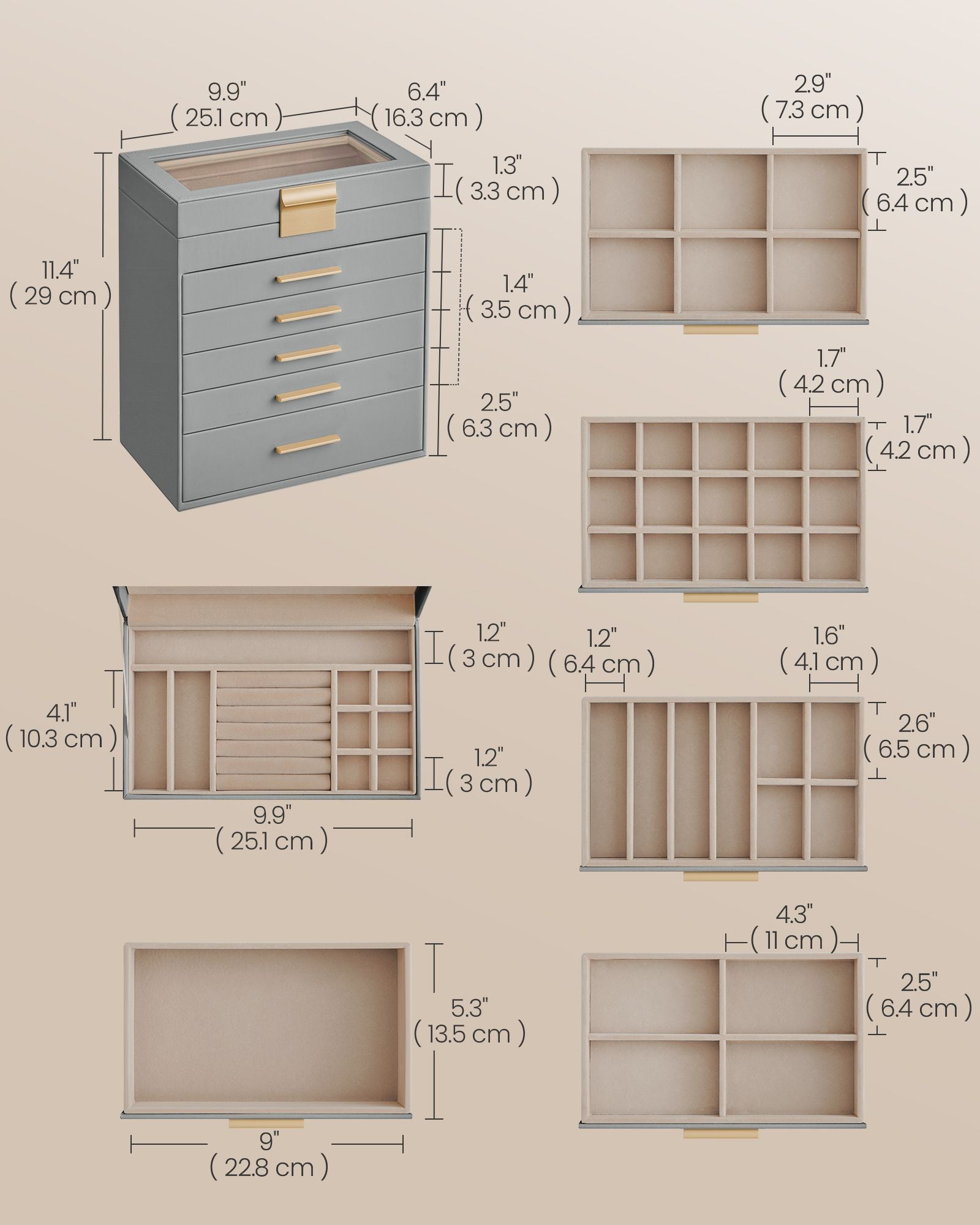6-Layer Jewelry Box with Glass Lid for Big Jewelry - HWLEXTRA 