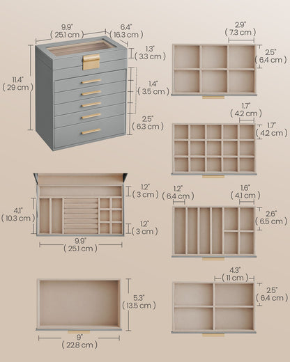 6-Layer Jewelry Box with Glass Lid for Big Jewelry - HWLEXTRA 