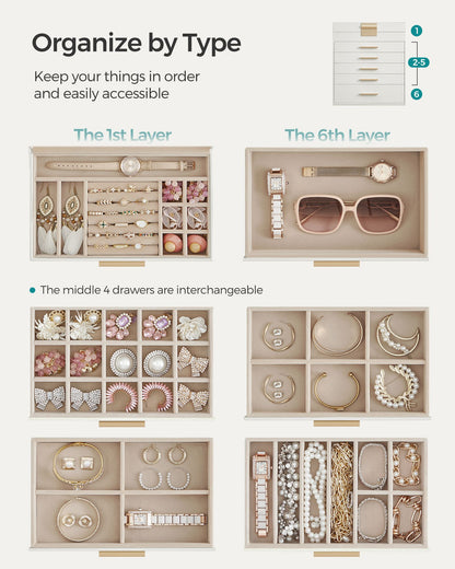 6-Layer Jewelry Box with Glass Lid for Big Jewelry - HWLEXTRA 