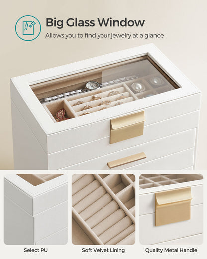 6-Layer Jewelry Box with Glass Lid for Big Jewelry - HWLEXTRA 