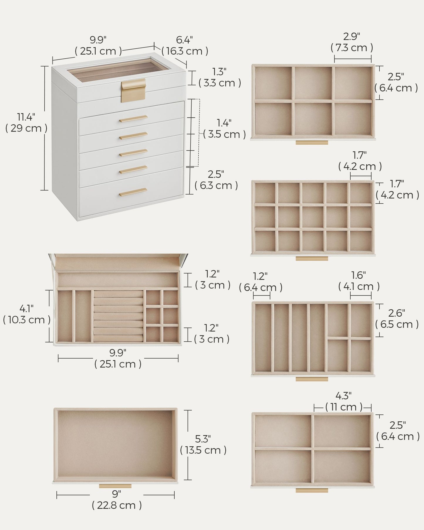 6-Layer Jewelry Box with Glass Lid for Big Jewelry - HWLEXTRA 
