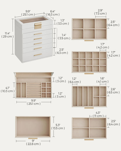 6-Layer Jewelry Box with Glass Lid for Big Jewelry - HWLEXTRA 