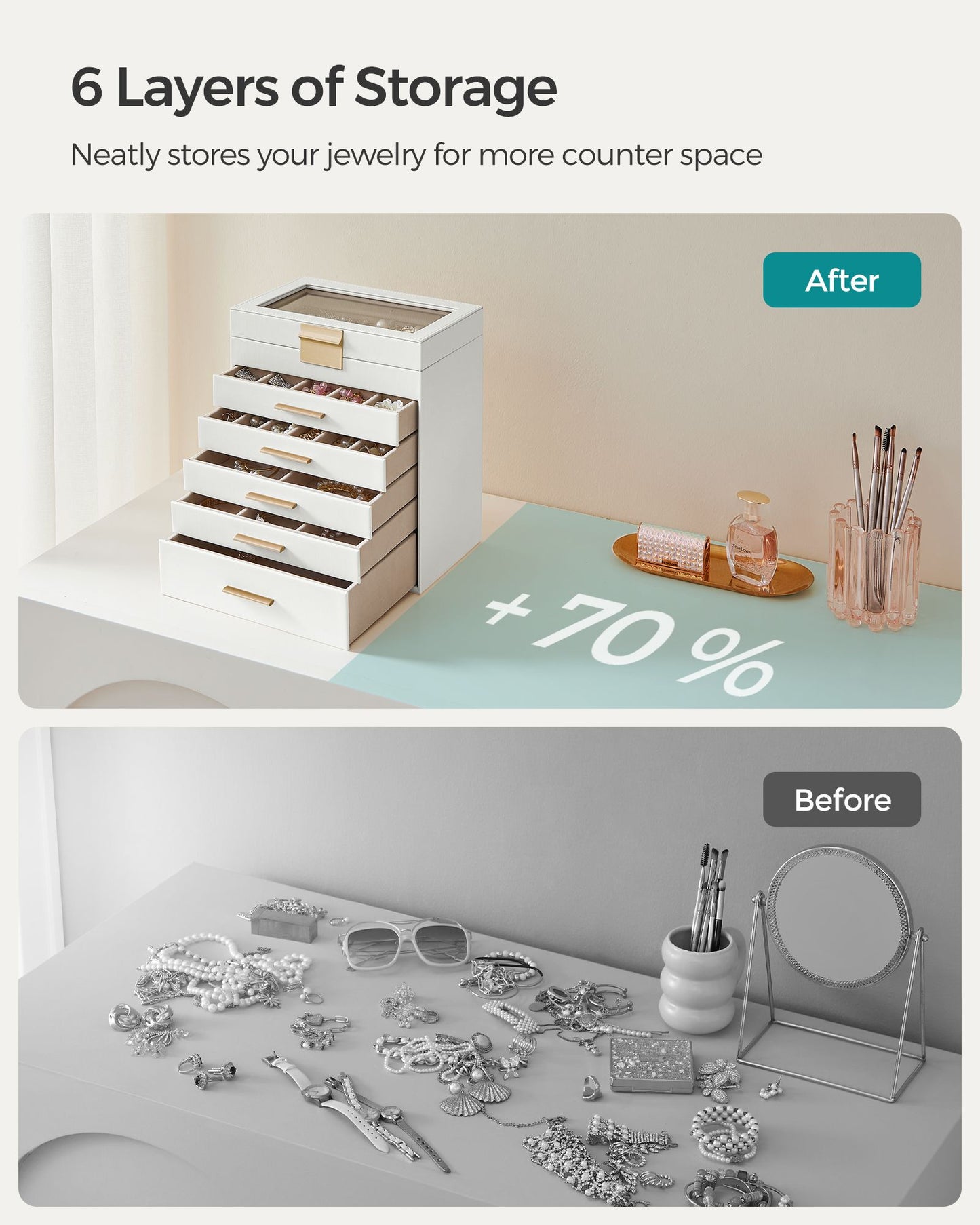 6-Layer Jewelry Box with Glass Lid for Big Jewelry - HWLEXTRA 