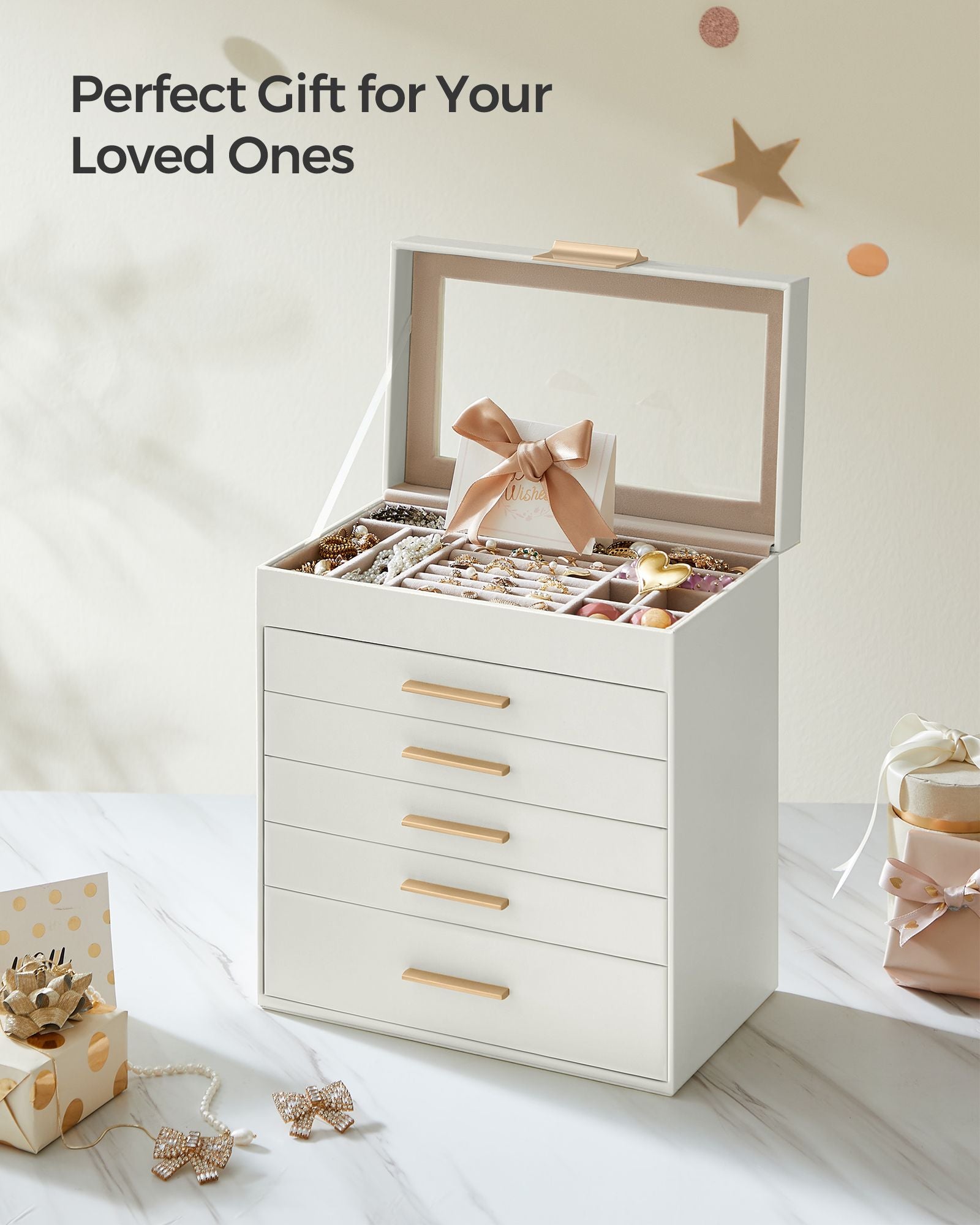 6-Layer Jewelry Box with Glass Lid for Big Jewelry - HWLEXTRA 