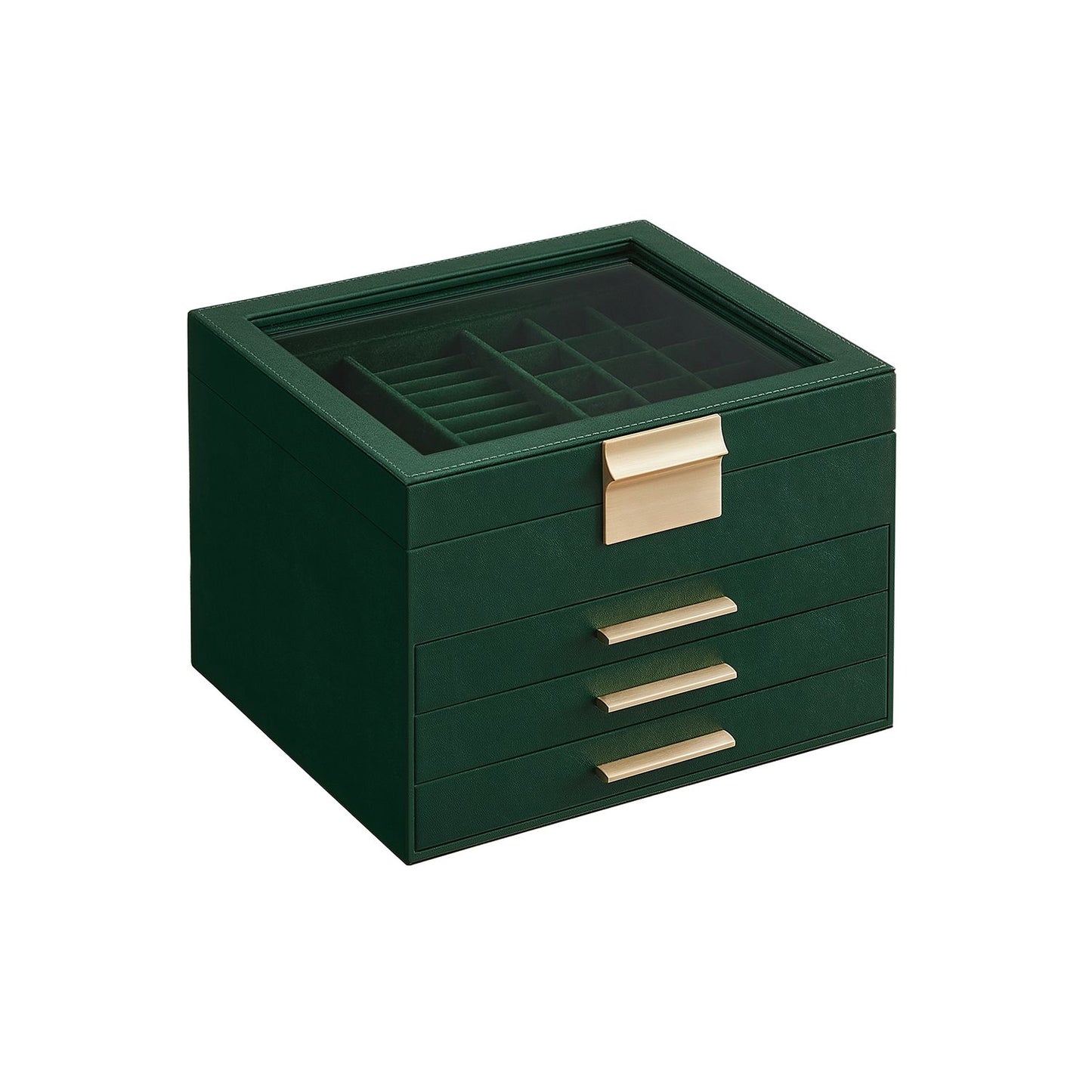 Schmuckkästchen, Schmuckkasten 4 Ebenen, Schmuckbox mit Glasdeckel