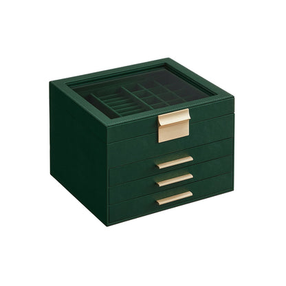 Schmuckkästchen, Schmuckkasten 4 Ebenen, Schmuckbox mit Glasdeckel