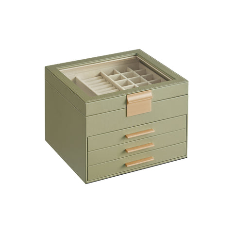 4-Layer Jewelry Box with Glass Lid, 3 Drawers