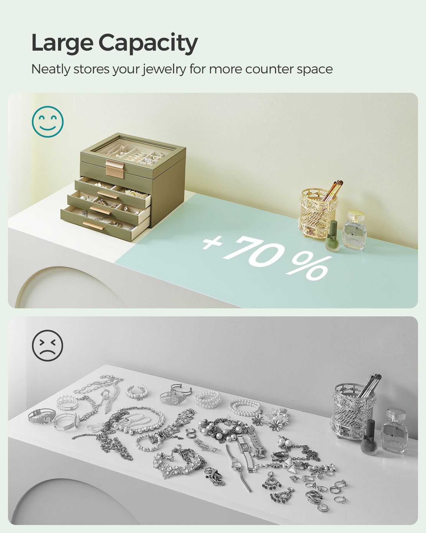 Schmuckkästchen, Schmuckkasten 4 Ebenen, Schmuckbox mit Glasdeckel