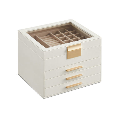 Schmuckkästchen, Schmuckkasten 4 Ebenen, Schmuckbox mit Glasdeckel
