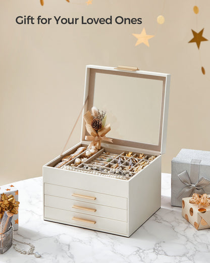 Schmuckkästchen, Schmuckkasten 4 Ebenen, Schmuckbox mit Glasdeckel