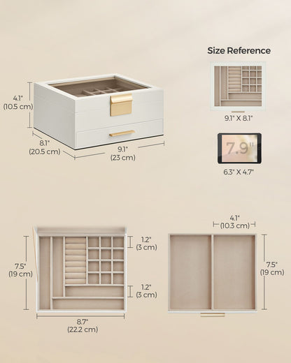 2-Layer Jewelry Box with Glass Lid, 1 Drawer