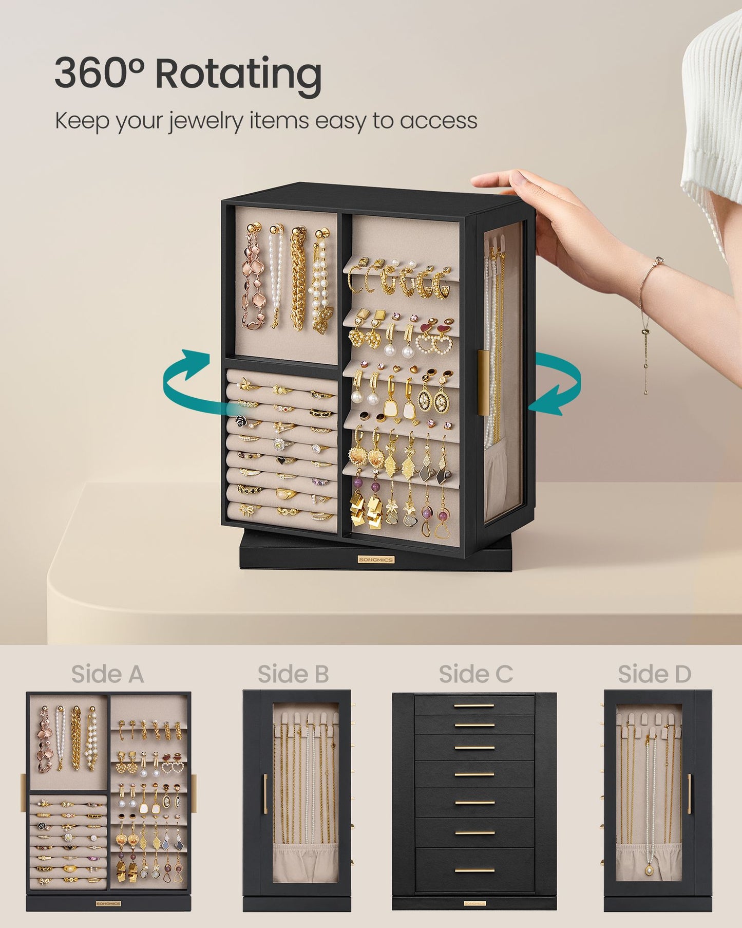 Jewelry Box 360 Rotating with 7 Drawers