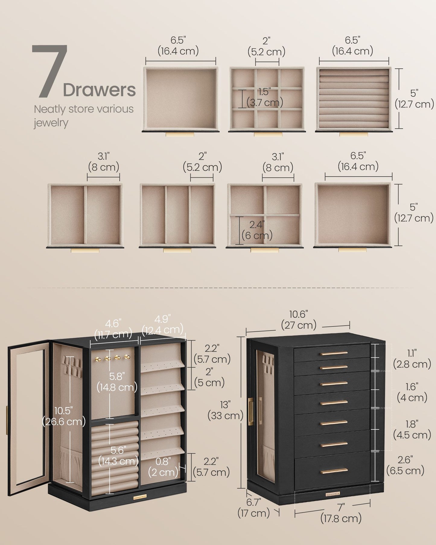 Jewelry Box 360 Rotating with 7 Drawers