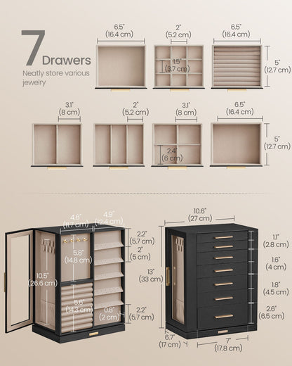 Jewelry Box 360 Rotating with 7 Drawers