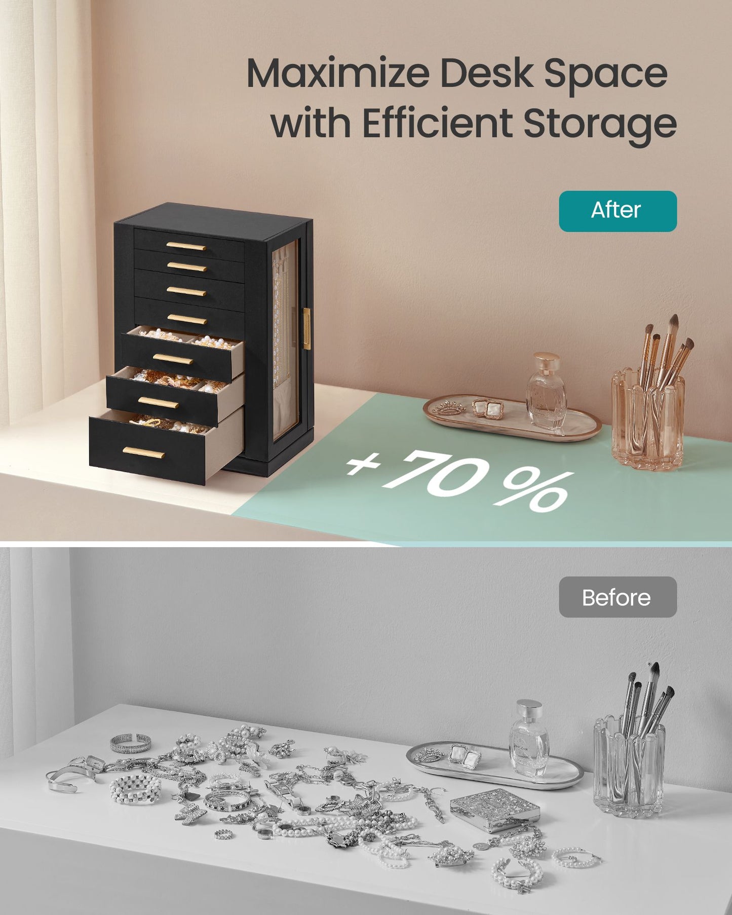 Jewelry Box 360 Rotating with 7 Drawers