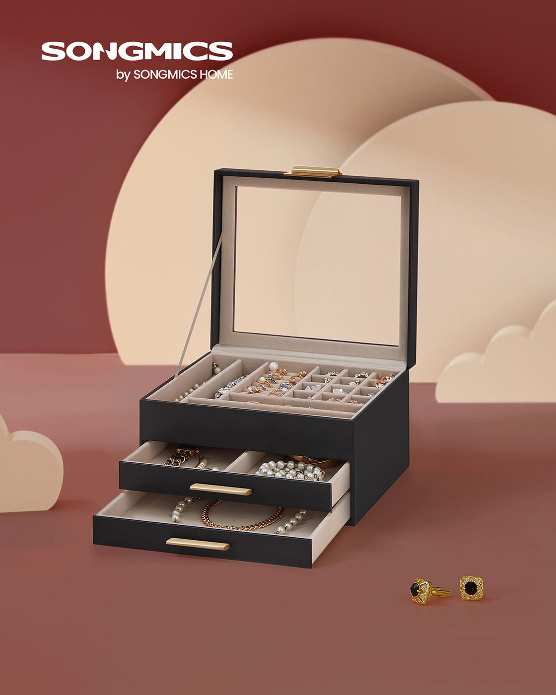 4-Layer Jewellery Box with 3 Drawers Cloud White and Gold - image 20