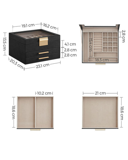 4-Layer Jewellery Box with 3 Drawers Cloud White and Gold - image 24