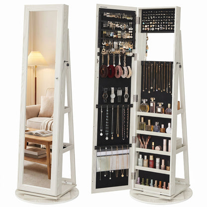 Freestanding Jewellery Organiser, Jewellery Cabinet with Full-Length Mirror, 360° Swivel - image 2