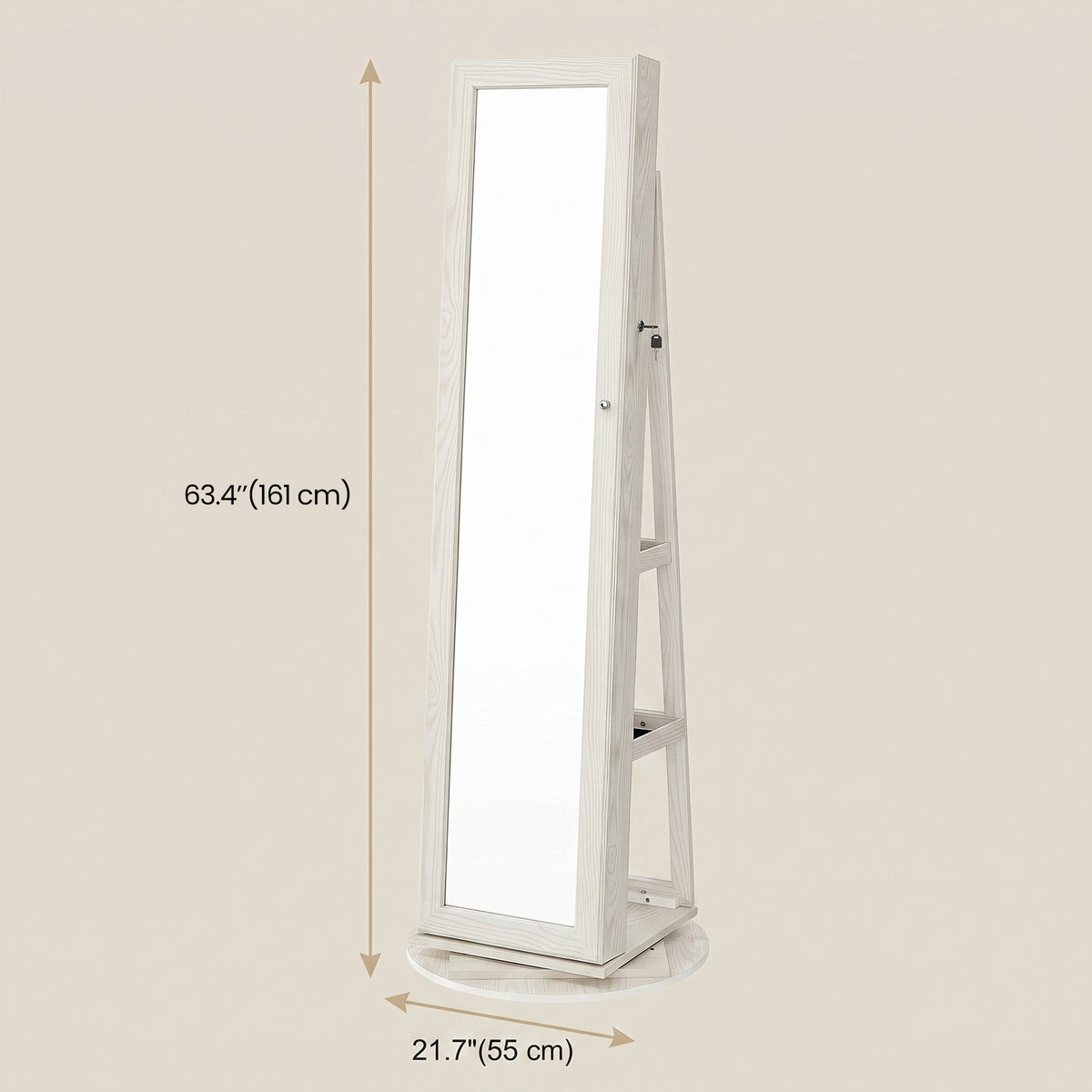 Freestanding Jewellery Organiser, Jewellery Cabinet with Full-Length Mirror, 360° Swivel - image 3