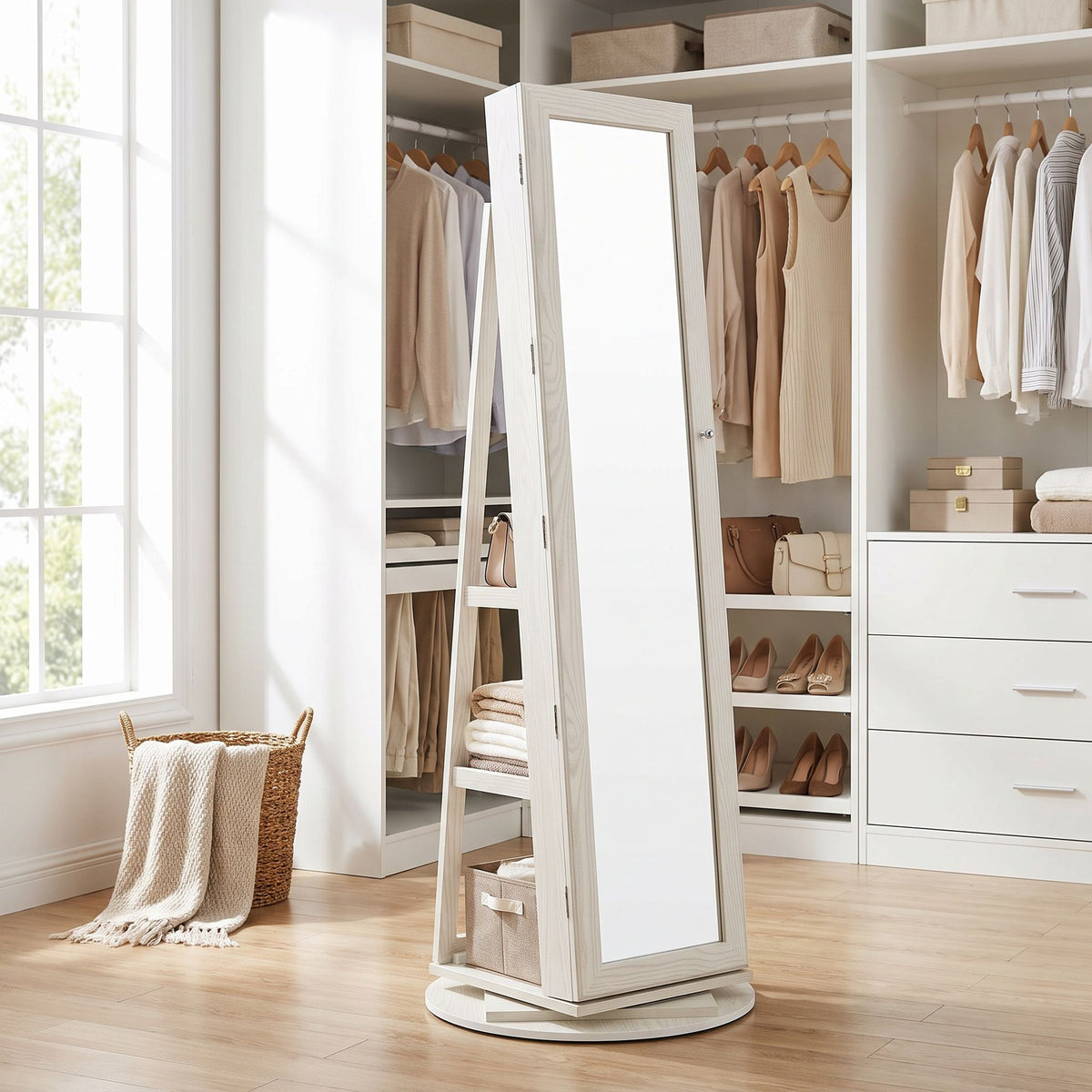 Freestanding Jewellery Organiser, Jewellery Cabinet with Full-Length Mirror, 360° Swivel - image 4