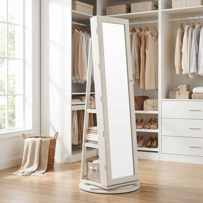 Freestanding Jewellery Organiser, Jewellery Cabinet with Full-Length Mirror, 360° Swivel - image 4