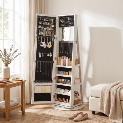 Freestanding Jewellery Organiser, Jewellery Cabinet with Full-Length Mirror, 360° Swivel - image 5