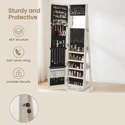 Freestanding Jewellery Organiser, Jewellery Cabinet with Full-Length Mirror, 360° Swivel - image 8