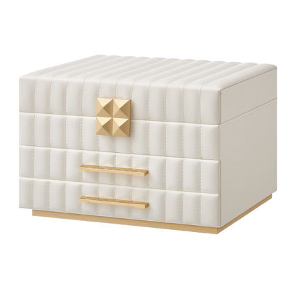 3-Tier Jewellery Box with Mirror, Jewellery Organiser with 2 Drawers, PU Surface with Stitching