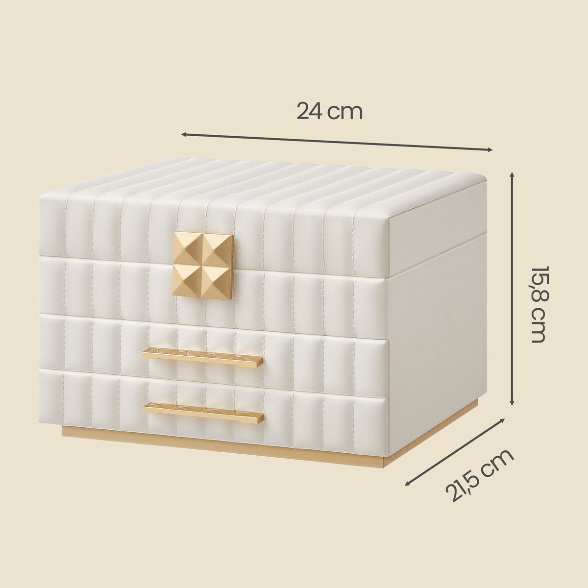 3-Tier Jewellery Box with Mirror, Jewellery Organiser with 2 Drawers, PU Surface with Stitching