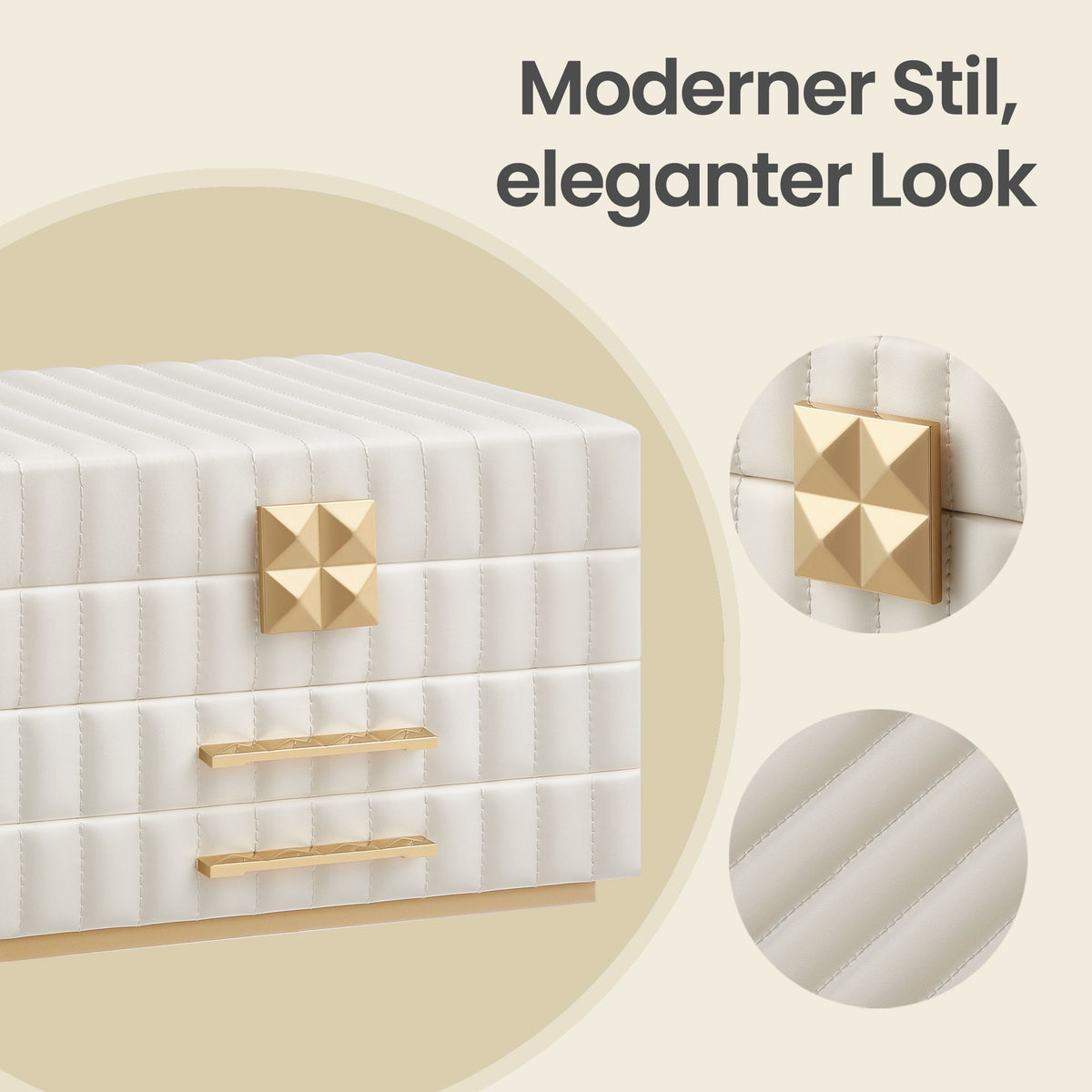 3-Tier Jewellery Box with Mirror, Jewellery Organiser with 2 Drawers, PU Surface with Stitching